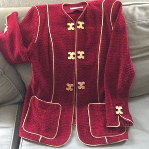 St. John red velvety blazer with gold trim